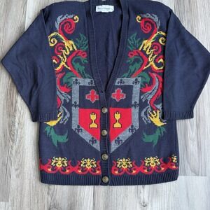 Vintage Norton McNaughton Cardigan Sweater Womens Size S Blue Red Knit Crest